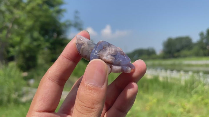 Natural Cute Blue Flower Agate Crystal Carving Sea Turtle