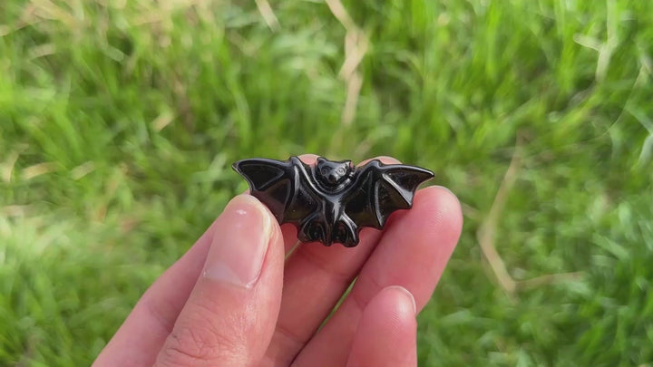 Natural Crystal Black Obsidian Carved Bat