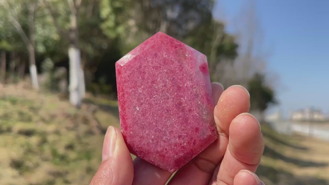 Natural Crystal Rhodonite In Quartz Shield