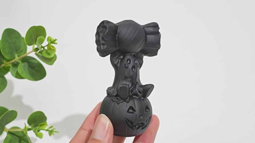 Natural Crystal Carving Black Obsidian Pumpkin Ghost Candy