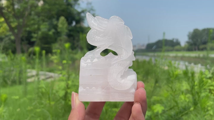 Natural Crystal Pink Calcite Flying Dragon Carving
