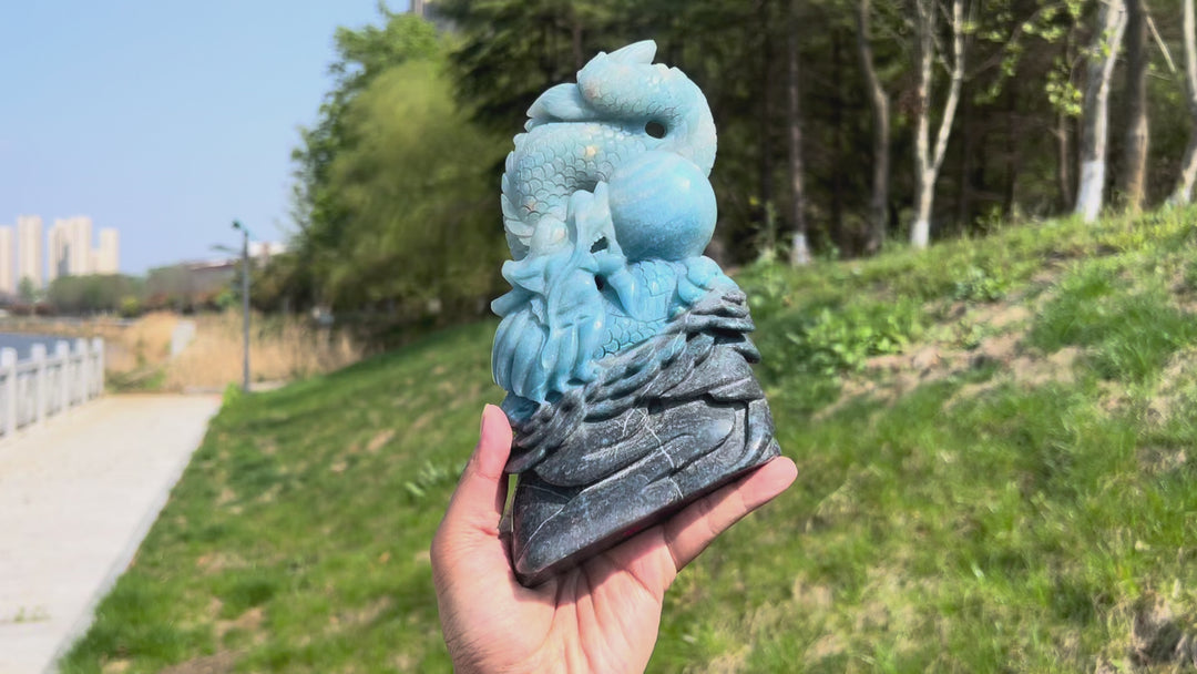 Unique,Natural Trolleite Dragon Carving