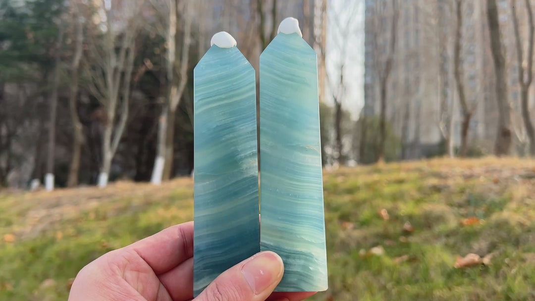 Natural Crystal Top Lemurian Aquatine Calcite Point