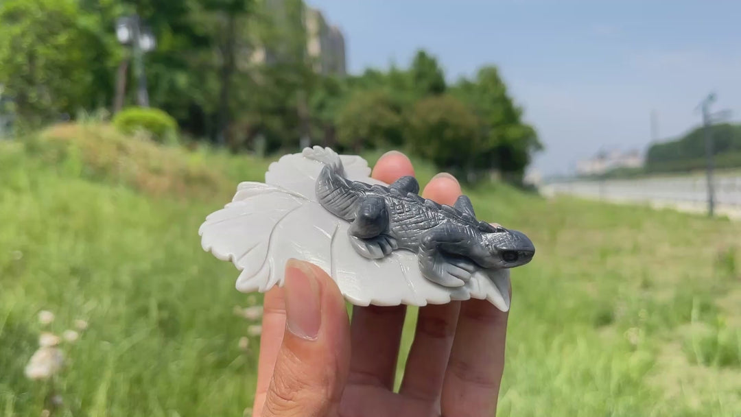 Unique,Natural TaiJi Stone Charming Lizard Carving
