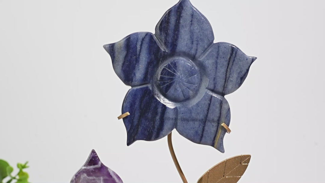 Unique,Natural Crystal Sakura Flower With Stand