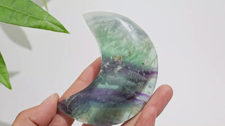 Unique,Natural Crystal Fluorite Moon With Stand