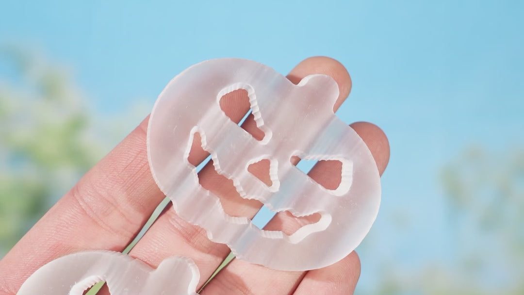 Natural Selenite Pumpkin Face