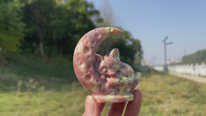 Natural Crystal Carving Moon Sleeping Fox