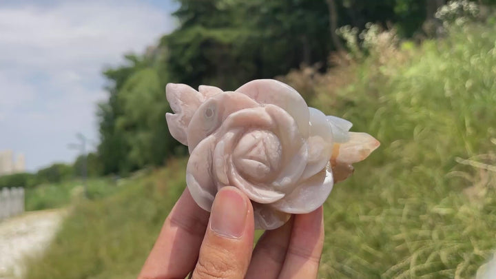 Unique,Natural Crystal Pink Amethyst Peony Flower Carving