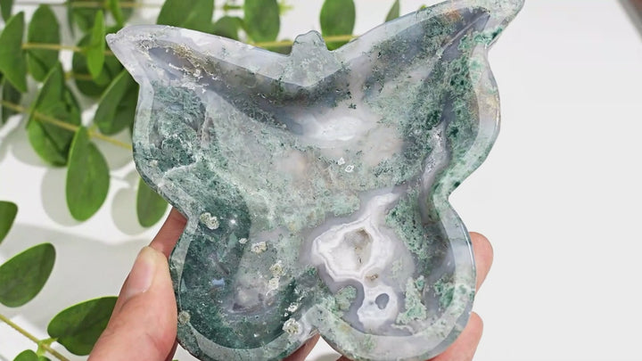 Unique,Natural Crystal Moss Agate Bowl