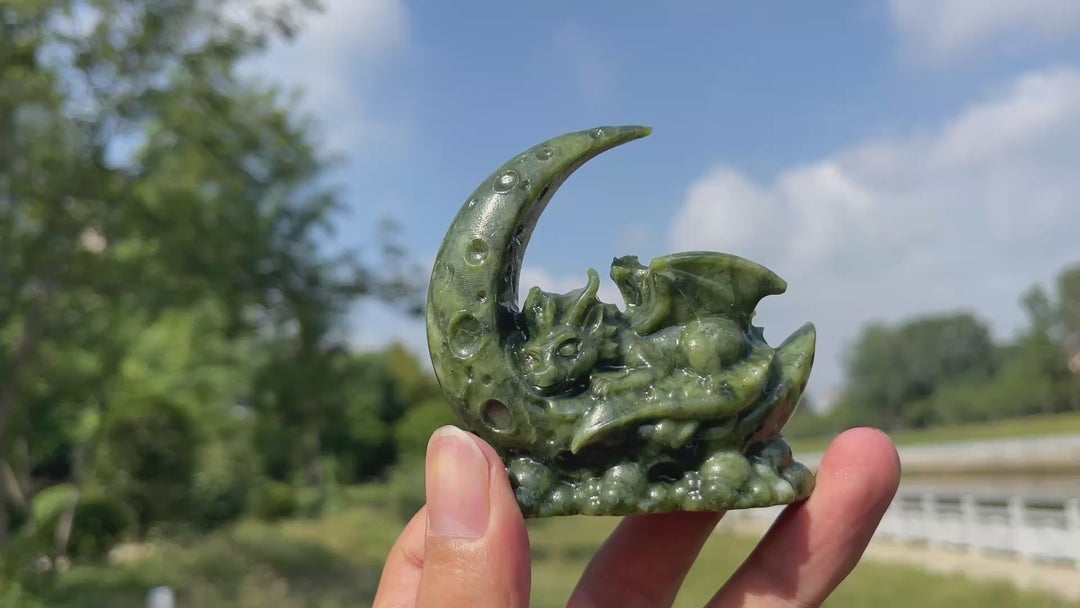 Natural Crystal Cute Sleeping Moon Dragon Carving