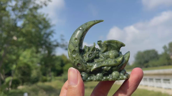 Natural Crystal Cute Sleeping Moon Dragon Carving