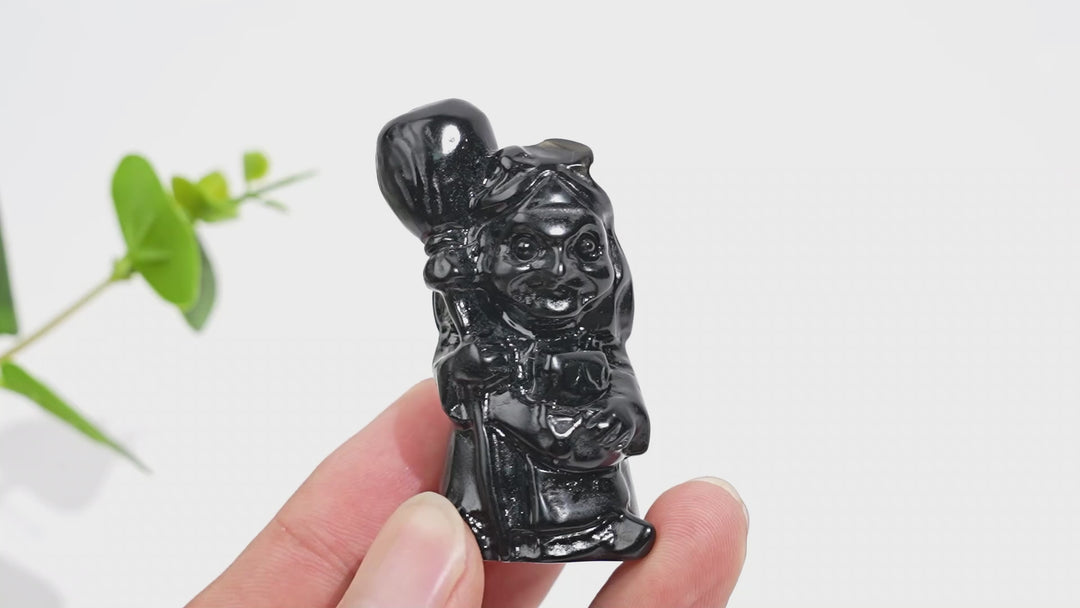 Natural Crystal Black Obsidian Broom Witch