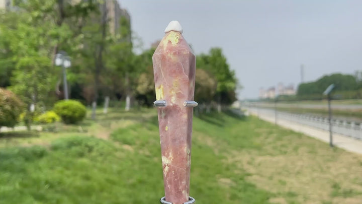 Natural Crystal Red Calcite With Serpentine And Phlogopite Wand