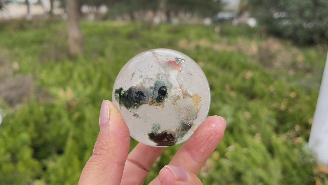 Unique,Natural Clear Quartz with Fuchsite Sphere