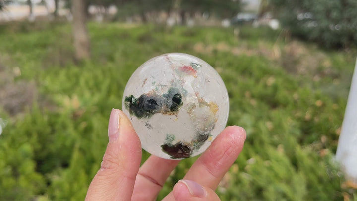 Unique,Natural Clear Quartz with Fuchsite Sphere