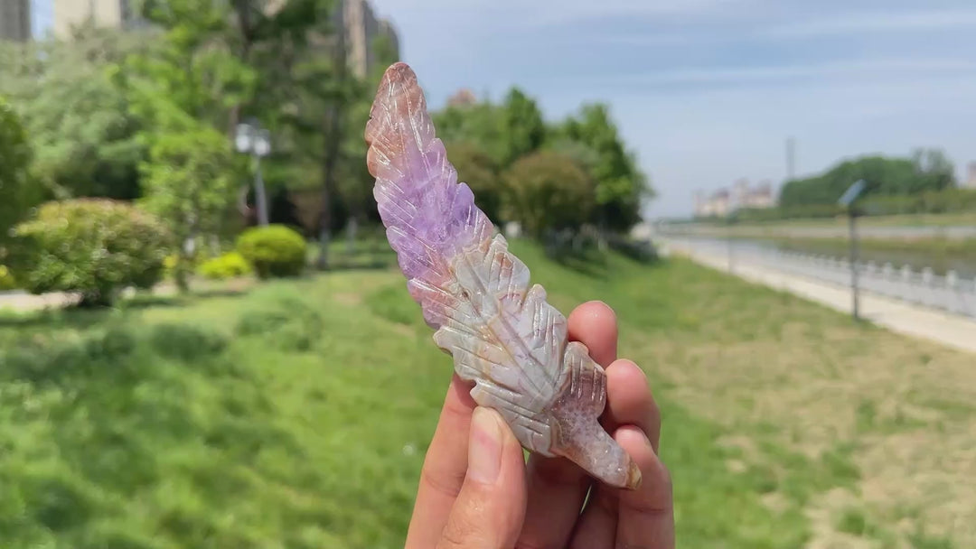 Natural Amethyst Agate Feather Carving