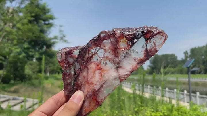 Unique,Natural Crystal Fiery Fire Quartz Slice