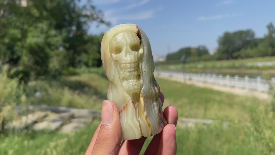 Natural Crystal Afghanistan Jade Skull Wizard Carving