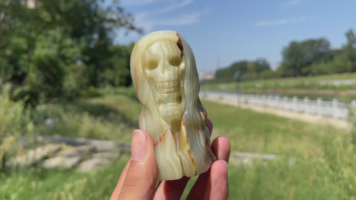 Natural Crystal Afghanistan Jade Skull Wizard Carving