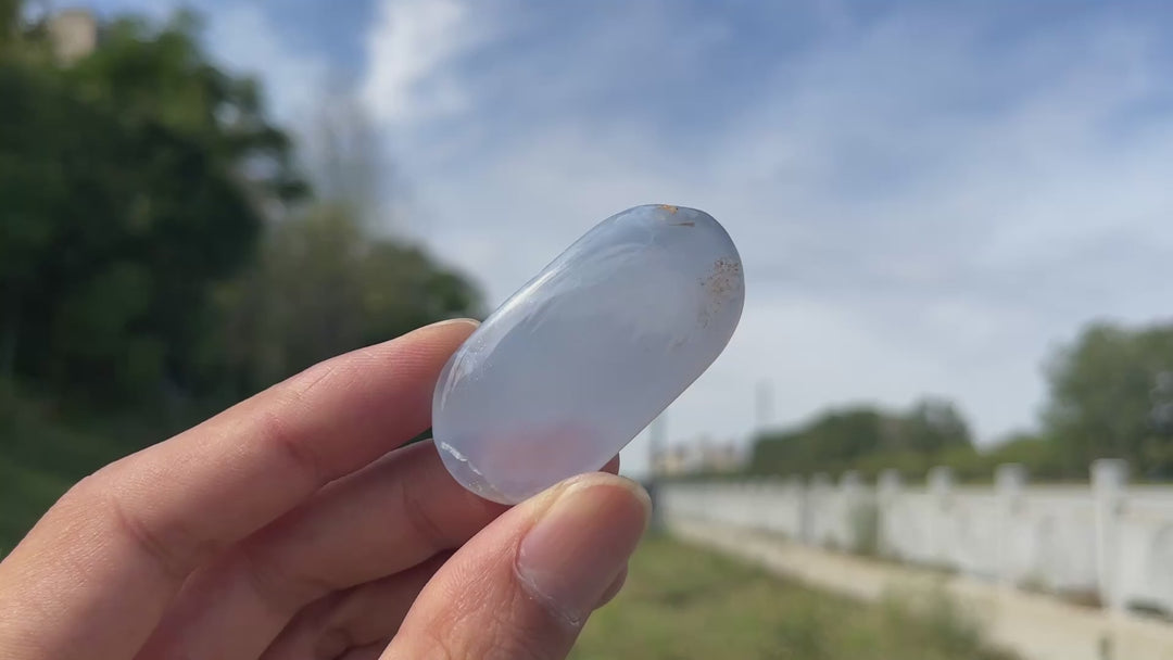 Natural Crystal Blue Chalcedony Palmstone