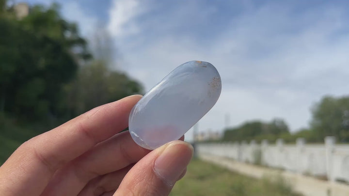 Natural Crystal Blue Chalcedony Palmstone