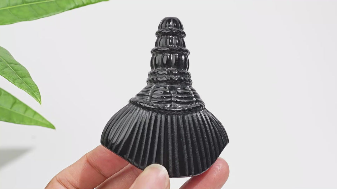 Natural Crystal Black Obsidian Broom Carving