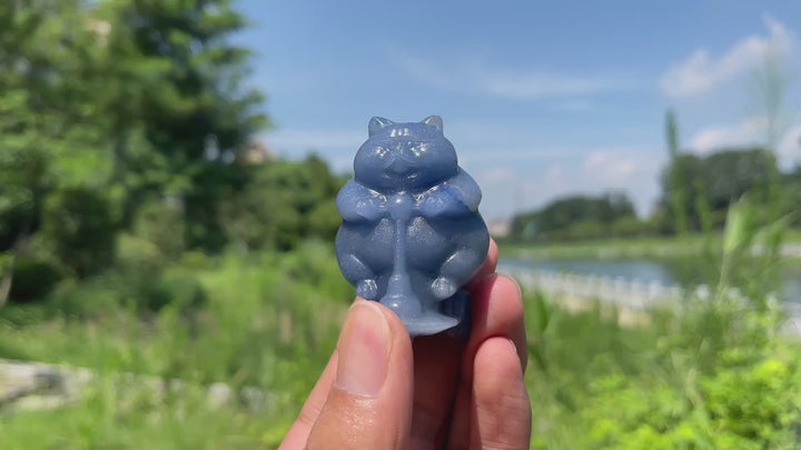 Natural Crystal Chubby Cat On Scooter Carving