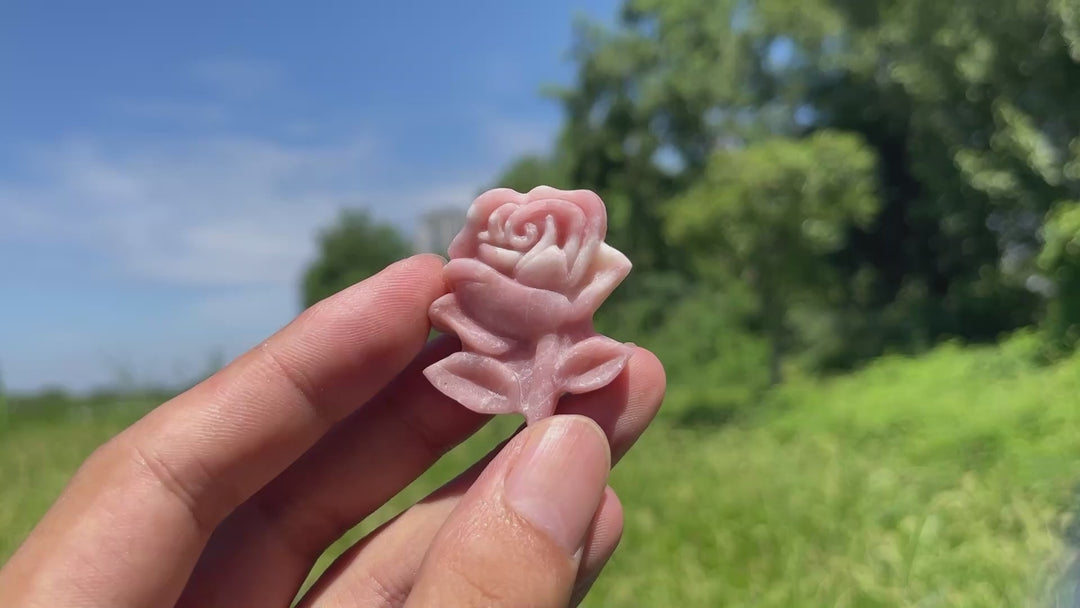 A Slightly Imperfect Natural Crystal Pink Opal Rose Carving