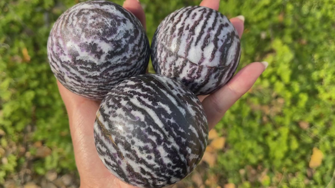 Natural Crystal Purple Zebra Fluorite Sphere
