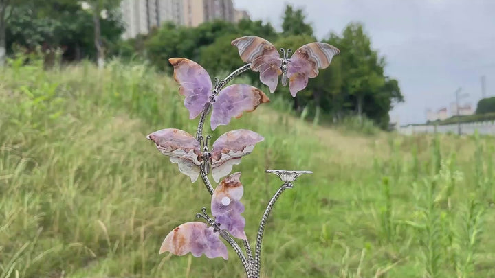 A Slightly Imperfect Natural Crystal Amethyst Agate Butterfly Sphere Stand