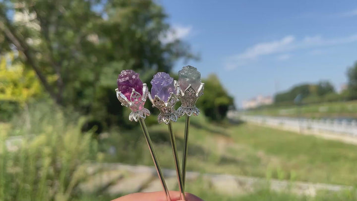Natural Crystal Fluorite Rose Hair Stick