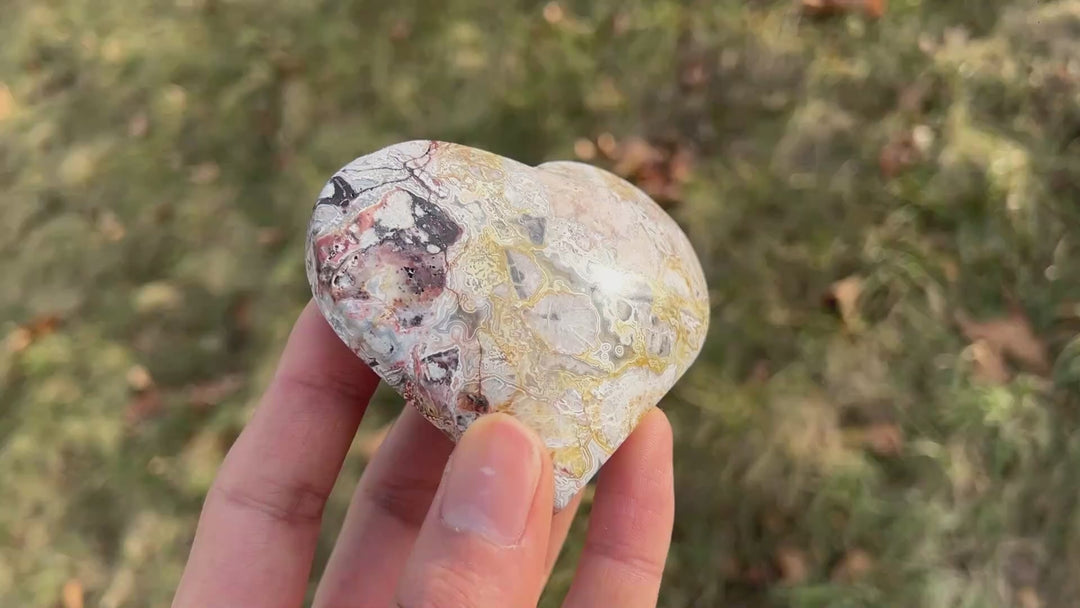 Natural Crystal Mexican Agate Heart Palm Stone