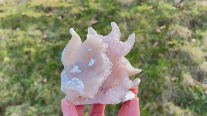 Unique,Natural Crystal Carving Orca Agate Nine-Tailed Fox