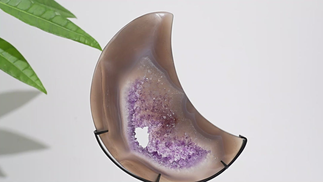 Unique,Natural Crystal Agate Geode Moon