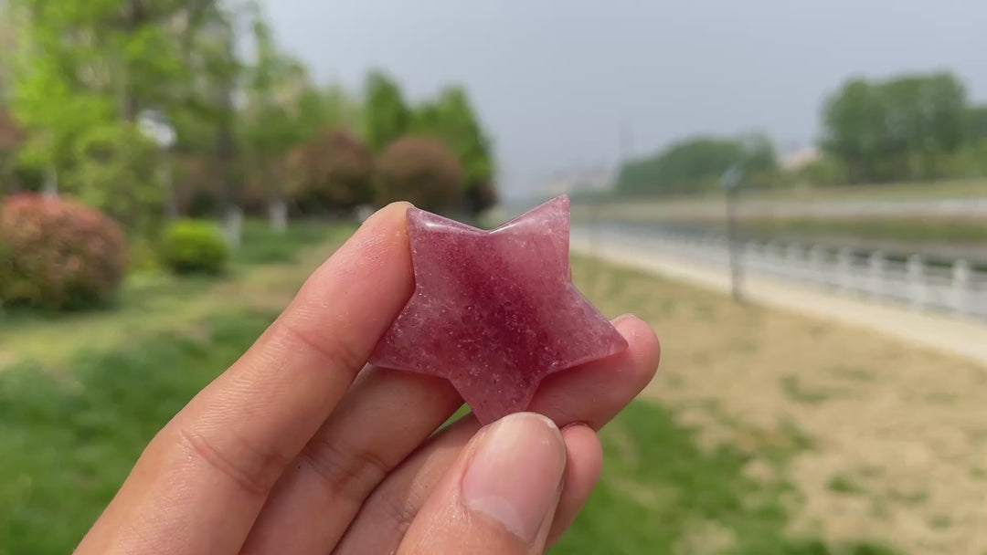 Natural Crystal Carving Strawberry Quartz Star