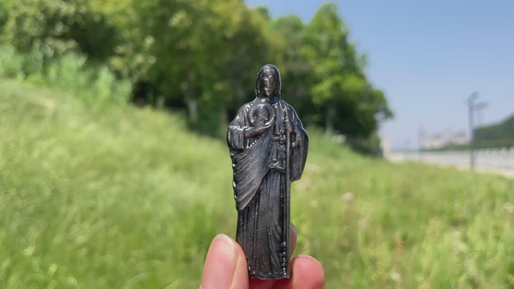 Natural Sacred Silver Obsidian Priest Carving