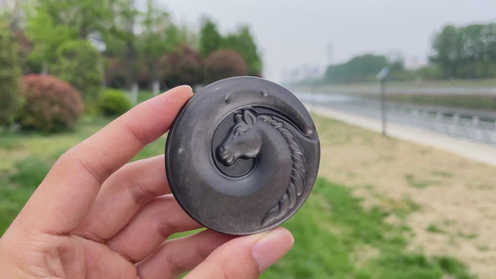 Natural Crystal Silver Obsidian Horse Carving