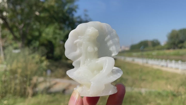 A Slightly Imperfect Natural Crystal Carving Mermaid In Shell