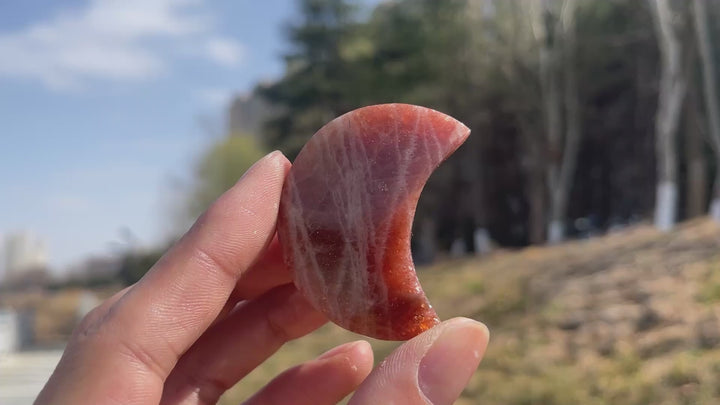 Natural Crystal Carving Golden Sunstone Moon