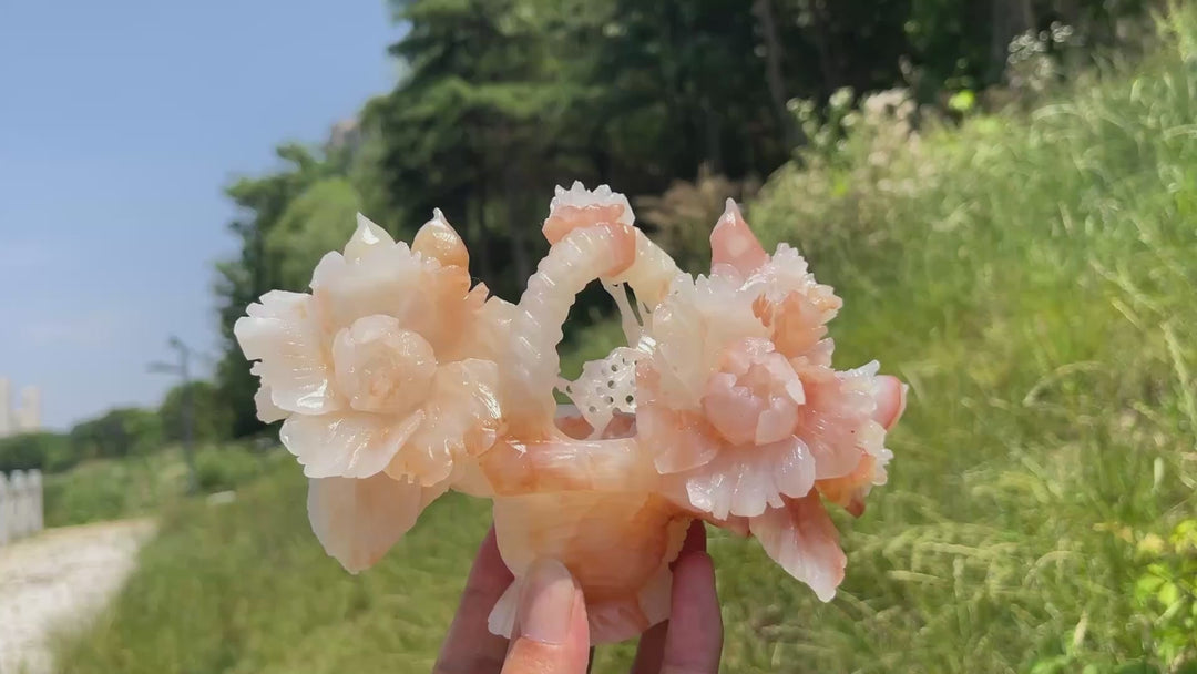 Unique,A Slightly Imperfect Natural Crystsl Afghanistan Jade Flower Basket Carving