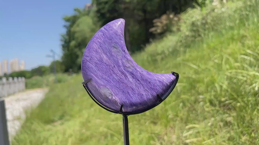 Unique,A Slightly Imperfect Natural Charoite Moon Carving
