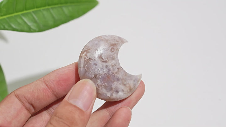 Natural Crystal Carving Flower Agate Moon