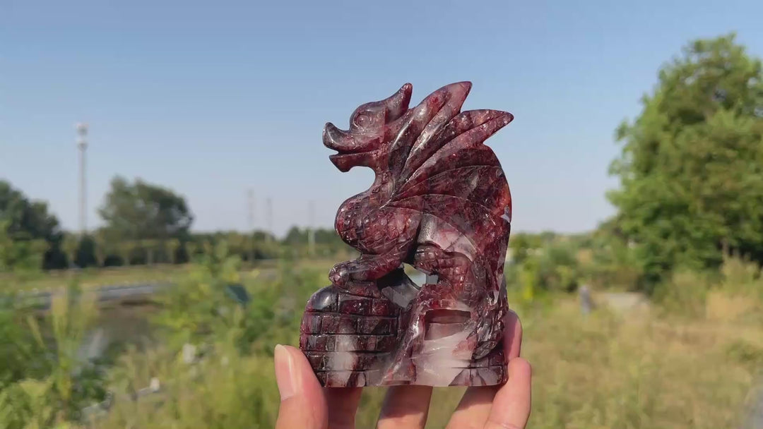 Unique,A Slightly Imperfect Natural Crystal Fire Quartz Flying Dragon Carving