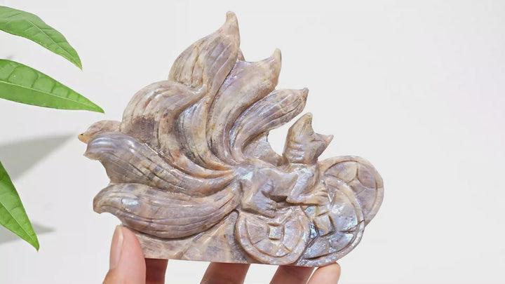 Unique,A Slightly Imperfect Natural Sunstone Moonstone Exquisite Nine-Tailed Fox