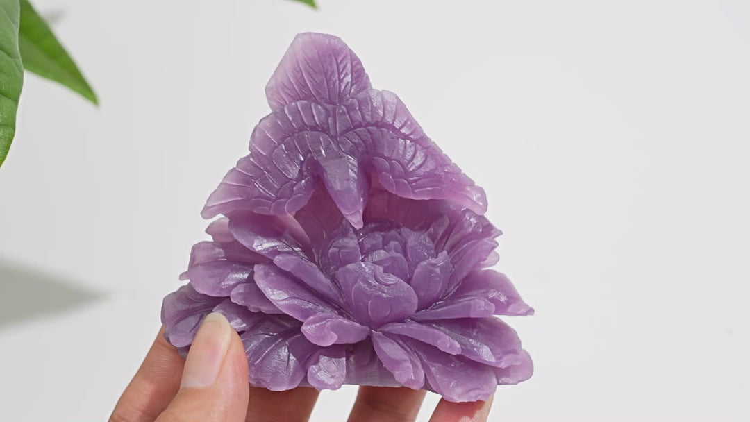 Unique,A Slightly Imperfect Natural Lepidolite Bird And Peony Carving