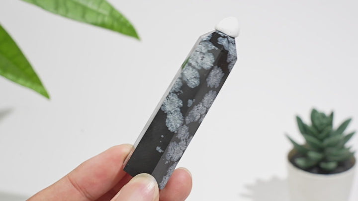Natural Exquisite Crystal Snowflake Obsidian Point