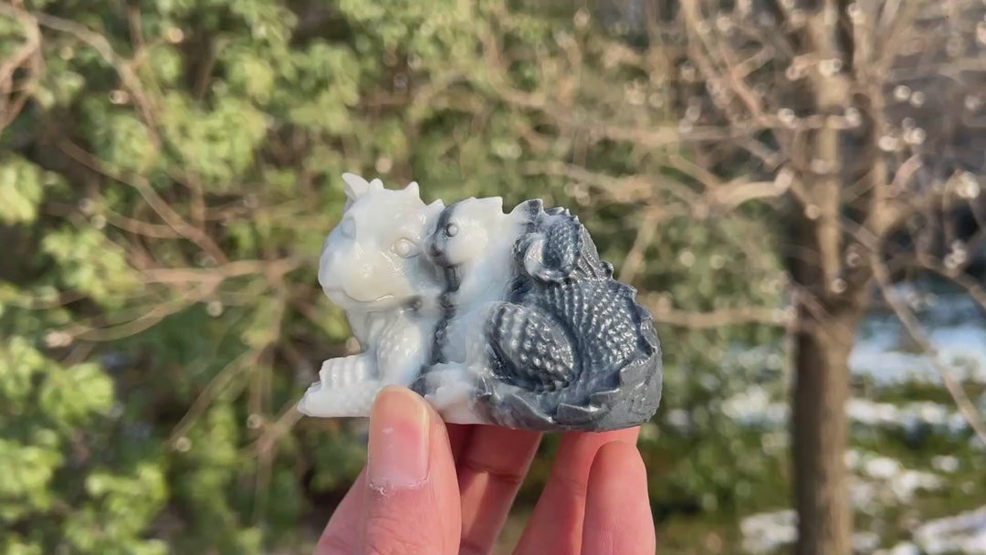 Natural Crystal Carving Mother & Child Dragon