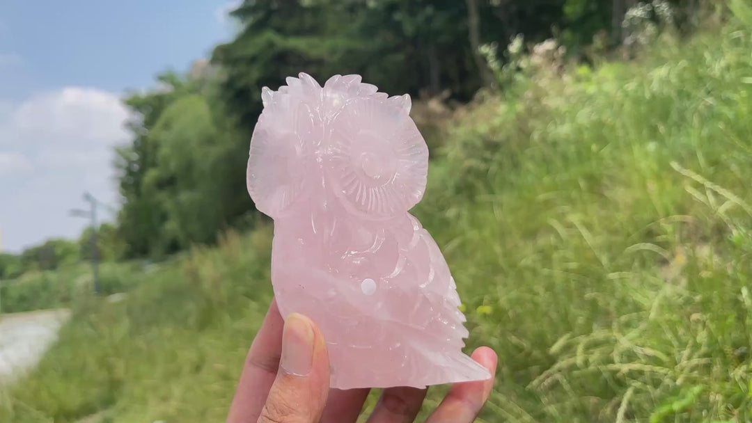 Unique,A Slightly Imperfect Natural Crystal Rose Quartz Owl Carving