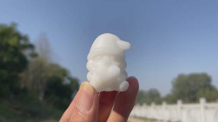 Natural Crystal Carving White Jade Santa Claus Holding Heart